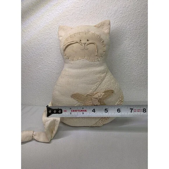 Vintage Handmade Fabric Cat Plush, Shabby Chic Lace Kitty Doll Cottagecore Decor - Picture 4 of 6